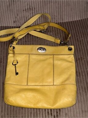 Fossil Yellow Genuine Leather Harper Crossbody Bag - Iconic Key Charm
